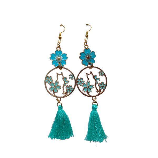 Pendientes Gato Floral Azul
